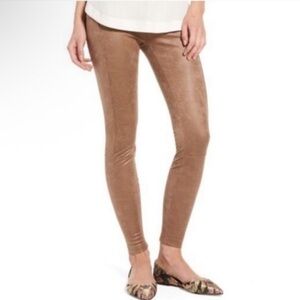 Lysse by Evereve Latte Suede Ultra Control Slip On Slim Dress Pants Size L NWT